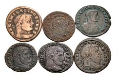 Large Lots ROMAN. Imperial. Lot of six (6) large size Æ Folles. Includes: Diocletian // Maximianus // Galerius // Maxentius (2). Fine to Good VF. LOT SOLD AS IS, NO RETURNS. Six (6) coins in lot. From