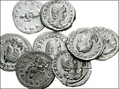 ROMAN. Imperial. AR of Otacilia Severa and Herennia Etruscilla. Includes: all antoniniani. OTACILIA SEVERA. Concordia seated left (2) // HERENNIA ETRUSCILLA. Pudicitia standing left (2) // Pudicitia s