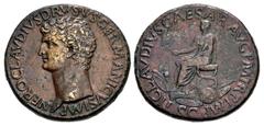 Roman Imperial Nero Claudius Drusus. Died 9 BC. Æ Sestertius (36mm, 27.40 g, 6h). Rome mint. Struck under Claudius, AD 41-42. NERO CLAVDIVS DRVSVS GERMANICVS IMP, bare head left / TI CLAVDIVS CAESAR A
