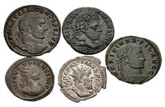 Large Lots ROMAN. Provincial-Imperial. Lot of five (5) silver and bronze issues. Includes: PROVINCIAL: Seleucis & Pieria, Antioch. Caracalla. AR Tetradrachm // IMPERIAL: Postumus. AR Antoninianus // A