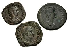 Large Lots ROMAN. Imperial. Lot of three (3) Æ Sestertii from Diva Faustina Senior to Herennia Etruscilla. Includes: Diva Faustina Senior. RIC III 1133 (Pius); Banti 59 // Maximinus I. RIC IV 58; BMCR