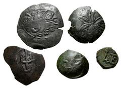 Large Lots BYZANTINE. Lot of five (5) bronze issues. Includes: Justin II. Æ Pentanummium. SB 371 // Latin Rulers. Æ Trachy. Cf. SB 2047 // SB 2052 // Theodore II Ducas-Lascaris. Æ Trachy. SB 2143 // A