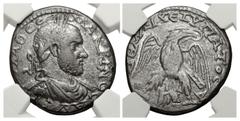 Roman Provincial PHOENICIA, Aradus. Macrinus. AD 217-218. BI Tetradrachm (25mm, 13.84 g, 6h). AVT [KAI] M A O CE MAKPINOC, laureate, draped, and cuirassed bust right / Eagle standing facing, head and 