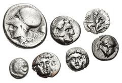 Large Lots GREEK. Miscellaneous. Lot of seven (7) silver issues. Includes: MOESIA, Kallatis. AR Hemidrachm // THRACE, Mesembria. AR Diobol // ISLANDS off THRACE, Thasos. AR Trihemiobol // AKARNANIA, A