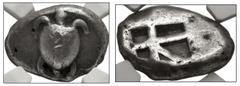 Greek ISLANDS off ATTICA, Aegina. Circa 525-480 BC. AR Stater (21mm, 12.06 g, 11h). Sea turtle, head in profile, with trefoil collar / Small incuse square with skew pattern. Meadows, Aegina, Group IIc