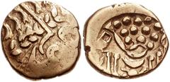 CELTIC, Britain. Durotriges . Uninscribed. Circa 65 BC-AD 45. AV Stater (19mm, 6.00 g). Chute type, circa 65-58 BC. Abstract head of Apollo right / Disjointed horse left; ‘crabs’ above and below; abov