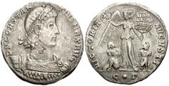 Constantius II. AD 337-361. AR Miliarense (22mm, 5.32 g). Constantinople mint. Struck AD 355-361. D N CONSTAN-TIVS MAX AVG, Pearl-diademed and cuirassed bust right / VICTORIA AVGVSTI, Victory standing