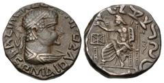 Oriental Greek BAKTRIA, Indo-Greek Kingdom. Hermaios Soter. Circa 105-90 BC. CU Tetradrachm (23mm, 9.63 g, 6h). Posthumous issue struck by Indo-Skythians, circa 50-5 BC. Diademed and draped bust right