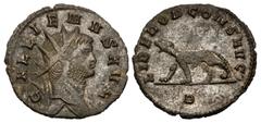Roman Imperial Gallienus. AD 253-268. Antoninianus (21mm, 2.92 g, 6h). "Animal/ Mythical series" issue. Rome mint, 2nd officina. 10th emission, AD 267-268. Radiate head right / LIBERO P CONS AVG, pant