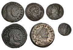 Large Lots ROMAN. Imperial. Lot of six (6) bronze issues. Includes: Maximianus. Antoninianus // Æ Follis // Constantius I. Æ Follis // Maxentius. Follis // Divus Constantine I. Æ // Constans. Æ. VF to
