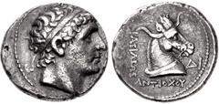 Greek SELEUKID EMPIRE. Antiochos I Soter. 281-261 BC. AR Tetradrachm (27mm, 15.58 g, 6h). Aï Khanoum mint. Diademed head with idealized features right / BΑΣΙΛΕΩΣ ANTIOXOY, horned and bridled horse hea