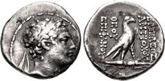 Greek SELEUKID EMPIRE. Antiochos IV Epiphanes. 175-164 BC. AR Drachm (18.5mm, 4.04 g, 12h). Antioch on the Orontes mint. Stuck circa 169 BC. Diademed head right / BAΣIΛEΩΣ ANTIOXOY ΘEOY EΠIΦANOYΣ, eag