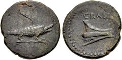 Roman Provincial CRETE, Cnossus(?). Circa 37-36 BC. Æ (26.5mm, 11.32 g, 12h). Crocodile standing right / Prow right; CRAS above. RPC I 914; Svoronos, Numismatique 1903 . Dark green patina with traces 