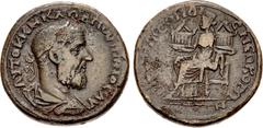 Roman Provincial BITHYNIA, Nicomedia. Pupienus. AD 238. Æ (31mm, 20.62 g, 1h). Laureate, draped, and cuirassed bust right / Tyche seated left, holding hexastyle temple in each hand. RG –; SNG Von Aulo