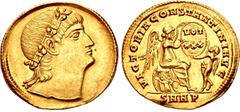 Roman Imperial Constantine I. AD 307/310-337. AV Solidus (22mm, 4.31 g, 11h). Nicomedia mint, 1st officina. Struck AD 335. Rosette-diademed head right, eyes to God / VICTORIA CONSTANTINI AVG, Victory,
