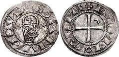 Early Medieval & Islamic CRUSADERS, Antioch. Bohémond III. 1163-1201. BI Denier (18mm, 0.98 g, 9h). Class A. Antioch mint. Struck circa 1163-1188. + BOAMVИDVS, bust right, wearing Norman helmet decora