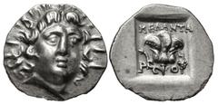 Greek ISLANDS off CARIA, Rhodos. Rhodes. Circa 125-88 BC. AR Drachm (13mm, 1.33 g, 12h). 'Plinthophoric' coinage. Melantas, magistrate. Radiate head of Helios right / Rose with bud to left; ΜΕΛΑΝΤΑ ab