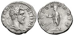 Roman Imperial Didius Julianus. AD 193. AR Denarius (17.5mm, 2.69 g, 6h). Rome mint. Laureate head right / Didius Julianus standing left, holding globe and volumen. RIC IV 3; RSC 15. Slightly granular