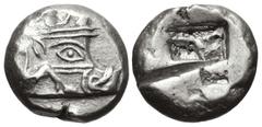 Greek LYCIA, Phaselis. Circa 530-500 BC. AR Stater (18.5mm, 10.94 g). Prow of galley right, terminating in a boar's forepart / Incuse square with irregular lines. Heipp-Tamer Series 3, Em. 1a, unliste