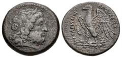 Greek PTOLEMAIC KINGS of EGYPT. Ptolemy II Philadelphos. 285-246 BC. Æ (26.5mm, 16.90 g, 12h). Uncertain mint in Sicily. Struck circa 264–263 BC. Laureate head of Zeus right; dotted border / Eagle sta