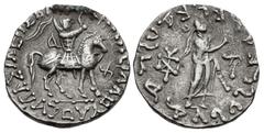 Central Asian INDO-SKYTHIANS. Azes. Circa 58-12 BC. AR Tetradrachm (24mm, 9.76 g, 12h). Azes on horseback right, holding whip; jha in Kharosthi to right / Athen standing right, extending hand and hold