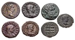 Large Lots ROMAN. Provincial. Lot of seven (7) potin and bronze issues. Includes: three (3) Potin tetradrachms, plus four (4) bronze coins. Some cleaning scratches. VF to Good VF. LOT SOLD AS IS, NO R