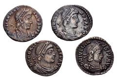 Large Lots ROMAN. Imperial. Lot of Four (4) AR Siliquae. Includes the following emperors: Julian II // Valens // Gratian // Magnus Maximus. Near VF to VF condition, toned, some die wear. LOT SOLD AS I