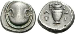 BOEOTIA, Thebes. Circa 395-338 BC. AR Stater (11.96 g). Anti-, magistrate. Struck circa 390-382 BC. Boeotian shield / Amphora; A-N/T-I in two lines across field; all within incuse concave circle. Hepw