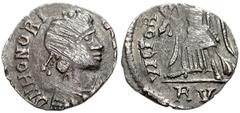 VANDALS. Gaiseric to Gunthamund. Circa 440-490. AR Half Siliqua (12mm, 0.68 g). Degenerate Group. Pseudo-Ravenna mint in Carthage. Struck in the name of Honorius. Pearl-diademed, draped, and cuirassed
