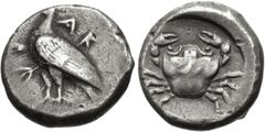 Greek SICILY, Akragas. Circa 480/78-470 BC. AR Didrachm (17.5mm, 8.59 g, 5h). Sea eagle standing left / Crab within incuse circle. Westermark, Coinage, Period I, Group IV, 280.1 corr. (O90/R193 – this