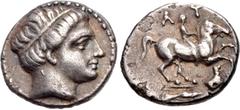Greek KINGS of THRACE, Macedonian. Lysimachos. As Satrap, 323-305 BC. AR Tetrobol (14mm, 2.45 g, 7h). In the types of Philip II of Macedon. Amphipolis mint. Head of Apollo right, wearing tainia / Nude