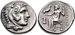 Greek KINGS of MACEDON. Alexander III 'the Great'. 336-323 BC. AR Drachm (16mm, 4.28 g, 12h). Sardes mint. Struck under Menander, circa 330/25-324/3 BC. Head of Herakles right, wearing lion skin / Zeu