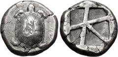 Greek ISLANDS off ATTICA, Aegina. Circa 456/45-431 BC. AR Stater (20mm, 12.35 g, 12h). Land tortoise with segmented shell / Large square incuse with heavy skew pattern. Meadows, Aegina, Group IIIb; HG