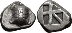 Greek ISLANDS off ATTICA, Aegina. Circa 456/45-431 BC. AR Stater (20mm, 12.21 g, 5h). Land tortoise with segmented shell / Large square incuse with heavy skew pattern. Meadows, Aegina, Group IIIb; HGC