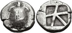 Greek ISLANDS off ATTICA, Aegina. Circa 456/45-431 BC. AR Stater (21mm, 12.31 g, 6h). Land tortoise with segmented shell / Large square incuse with heavy skew pattern. Meadows, Aegina, Group IIIb; HGC