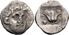 Greek ISLANDS off CARIA, Rhodos. Rhodes. Circa 170-150 BC. AR Hemidrachm (11mm, 1.41 g, 12h). 'Plinthophoric' coinage. Dexagoras, magistrate. Radiate head of Helios right / Rose with bud to right; ΔEΞ