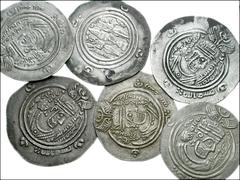 EARLY MEDIEVAL. Islamic. Arab-Sasanian AR Drachms. All coins: AR Drachm. Crowned Sasanian-style bust right / Fire altar with attendants. BCRA (Basra) mint (2) // DA (Darabgird) mint (3) // KRMAN (Kirm