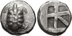 Greek ISLANDS off ATTICA, Aegina. Circa 456/45-431 BC. AR Stater (18.5mm, 12.08 g, 6h). Land tortoise with segmented shell / Large square incuse with heavy skew pattern. Meadows, Aegina, Group IIIb; H