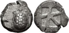 Greek ISLANDS off ATTICA, Aegina. Circa 456/45-431 BC. AR Stater (19mm, 12.22 g, 8h). Land tortoise with segmented shell / Large square incuse with heavy skew pattern. Meadows, Aegina, Group IIIb; HGC