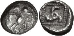 Greek DYNASTS of LYCIA. Khinakha(?). Circa 440/30-400 BC. AR Third Stater (13.5mm, 3.11 g). Uncertain mint (poss. Limyra). Pegasos flying left; symbol below / Triskeles in dotted square within incuse 