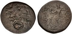 Roman Provincial SELEUCIS and PIERIA, Antioch. Pseudo-autonomous issue. Æ Tetrachalkon (24mm, 10.95 g, 1h). Dated year 19 of the Pompeian era (48/7 BC). Laureate head of Zeus right; c/m: head of Cleop