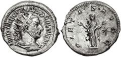 Roman Imperial Trebonianus Gallus. AD 251-253. AR Antoninianus (21mm, 3.53 g, 11h). Rome mint, 3rd officina. 3rd emission, AD 252. Radiate, draped, and cuirassed bust right / Pietas standing left, rai