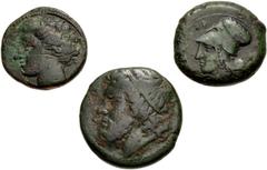 Large Lots GREEK. Magna Graecia & Sicily. Lot of three (3) bronze issues of Syracuse. Includes: Helmeted head of Athena / Hippocamp // Head of Poseidon / Trident // Head of Persephone / Bull. Green pa