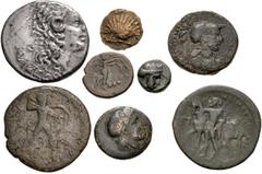 Large Lots GREEK. Miscellaneous. Lot of eleven (11) bronze and silver issues. Includes: SICILY, The Mamertini. Æ (2) // CALABRIA, Hyra. Æ // Tarentum // THRACE, Thasos. AR Hemiobol // MACEDON, Roman R