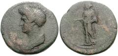 EGYPT, Alexandria. Domitia. Augusta, AD 82-96. Æ Hemidrachm (27mm, 13.48 g, 1h). Dated RY 11 of Domitian (AD 91/2). Draped bust left / Eirene standing left, holding caduceus and grain-ears; [L IA] (da