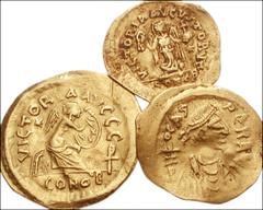 BYZANTINE. Early. AV of Justin I and Phocas. Includes: Justin I. AV Semissis. SB 57 // Justin I. AV Tremissis. SB 58 // Phocas. AV Tremissis. SB 633. All Near VF condition, numerous marks and wavy fla