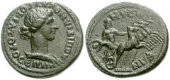 LYDIA, Nysa. Domitian. AD 81-96. Æ 19mm (5.04 g, 6h). Draped bust of Eirene right / Hades in quadriga right, abducting Persephone. RPC 1115. VF, black patina.