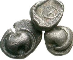 GREEK. Central & Southern Greece. AR Tetartemoria from Boiotia, Thebes. All coins: BOEOTIA, Thebes. Circa 480-460 BC. AR Tetartemorion. Boeotian shield / Archaic Θ in incuse square. BCD Boiotia 360; S