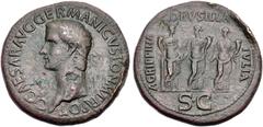 Roman Imperial Gaius (Caligula). AD 37-41. Æ Sestertius (35.5mm, 29.94 g, 6h). Rome mint. Struck AD 37-38. Laureate head left / Gaius' three sisters standing facing: Agrippina (as Securitas) leaning o