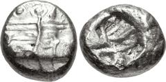 Greek LYCIA, Phaselis. Circa 550-530/20 BC. AR Stater (17.5mm, 11.06 g). Prow of galley right, terminating in a boar's forepart / Rough incuse square with irregular interior lines. Heipp-Tamer Series 